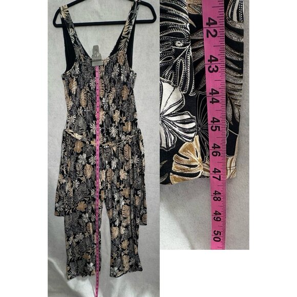 J JILL Wearever Women Plant Leaf Jumpsuit Wide Leg Sz MP Black Tan Gold 52-25 - Picture 15 of 15